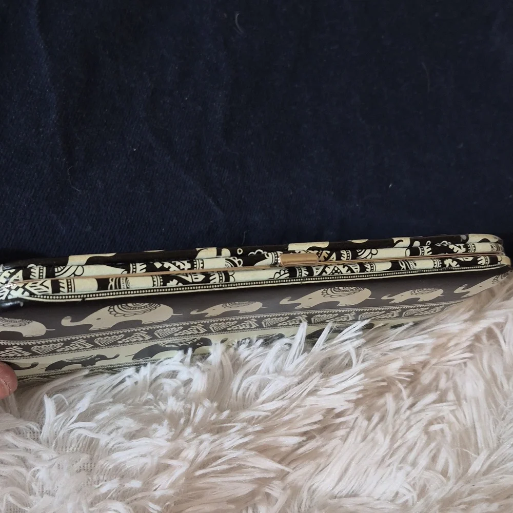 Boho Black N White Elephant Push Snap Open Wallet Clutch